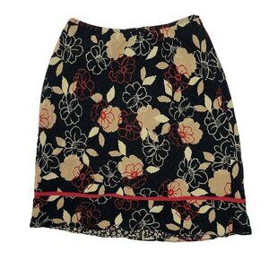 Ann Taylor Skirt Womens Size 8 Black Tan Red Floral Side Zip Lightweight Y2K